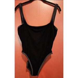 * Sexy BAJA BLUE Black Velour Tank Style Bodysuit Ladies Size 14